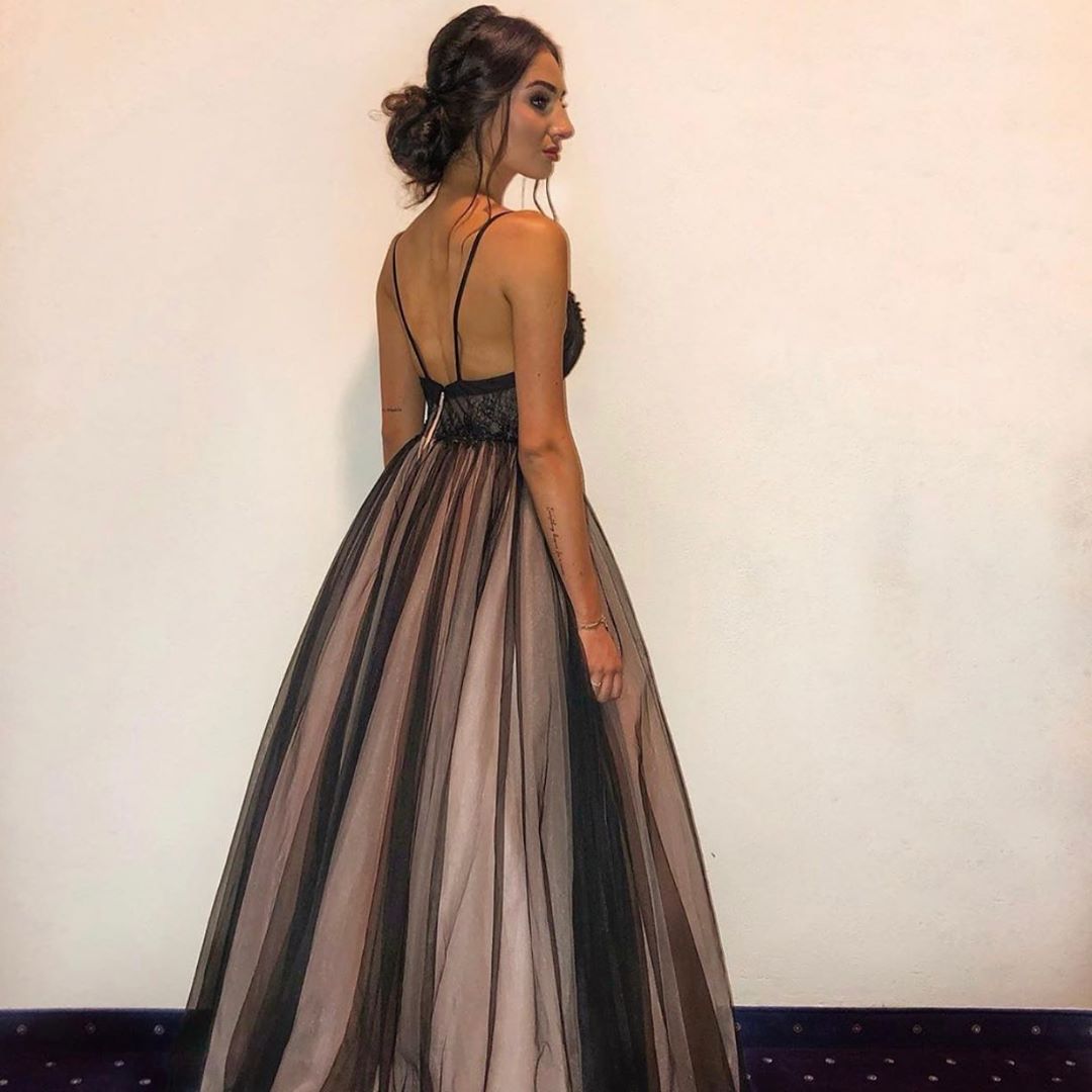 Black A-line Tulle Long Prom Dress cg16297