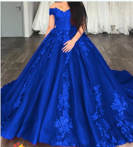 royal blue A line ball gown prom dress cg16302
