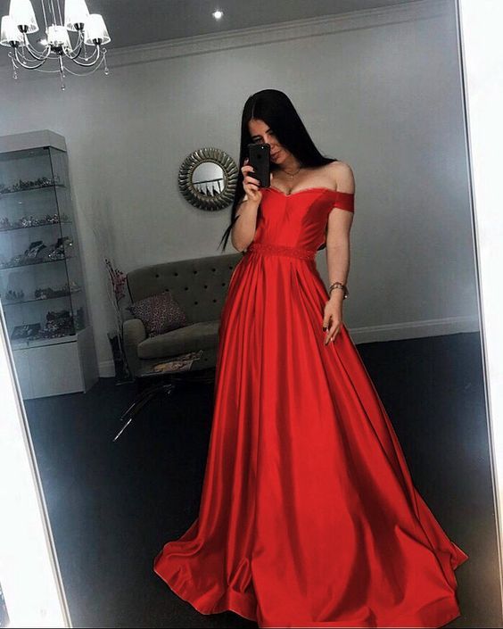 Newly Red Satin A Line Long Prom Dress cg16307
