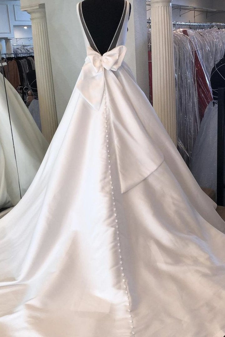 White satin long prom dress white evening dress cg16317