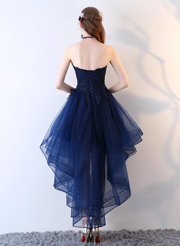 Chic High Low Dark Red Tulle Short Prom Dress With Lace Applique, Tulle Prom Dress cg16318