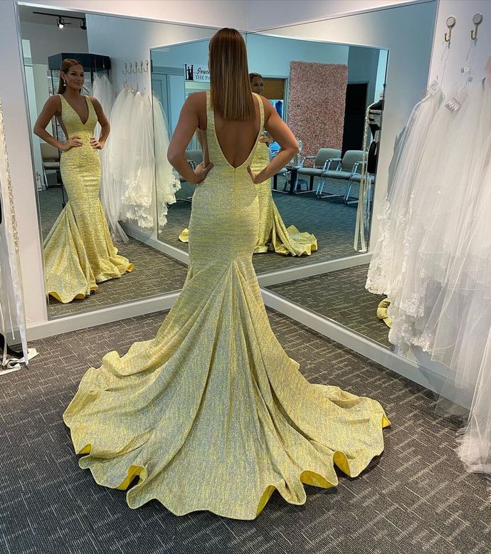 Plunge Yellow Mermaid Evening Dress prom dress cg16327