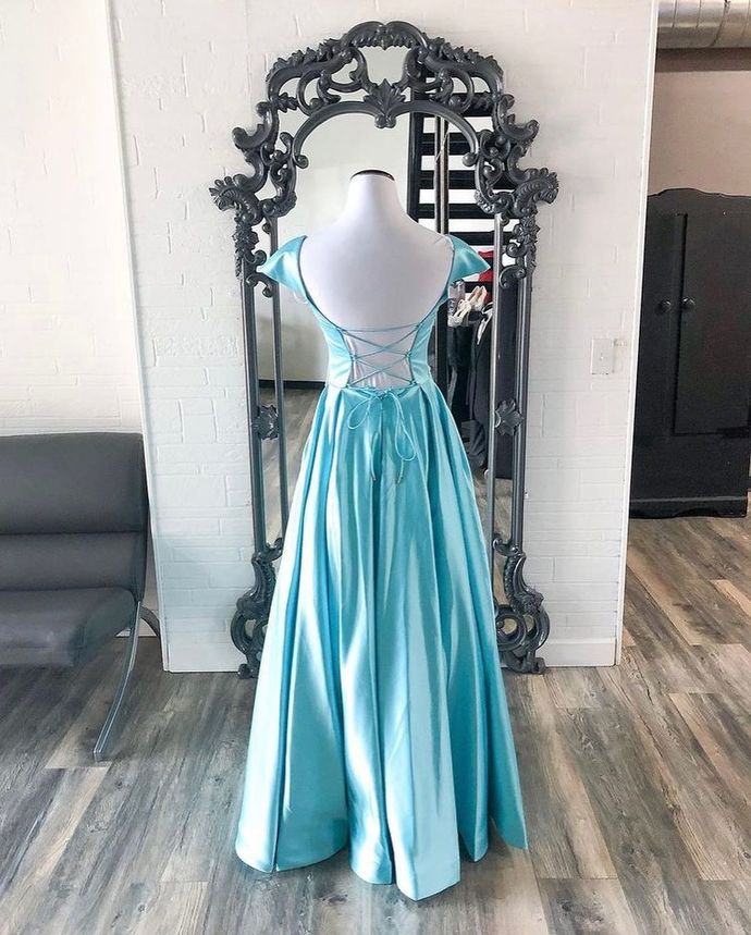 Cap Sleeves White Light Blue Long Prom Dress cg16328