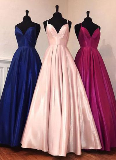 Simple Multi-color Satin Long Prom Dress, Open Back Evening Dress cg16355