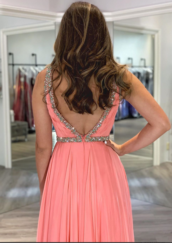 V-Neck Backless A-Line Prom Dresses,Long Prom Dresses cg16432