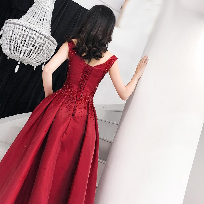 Burgundy Satin Long Sweetheart Beaded Evening Dress, Wine Red Prom Dress cg16445