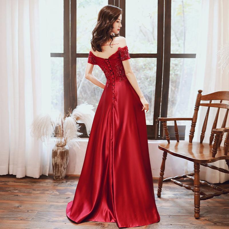 Red Satin Short Sleeves With Lace Applique A Line Formal prom Dress, Red Evening Gown Party Dress cg16447
