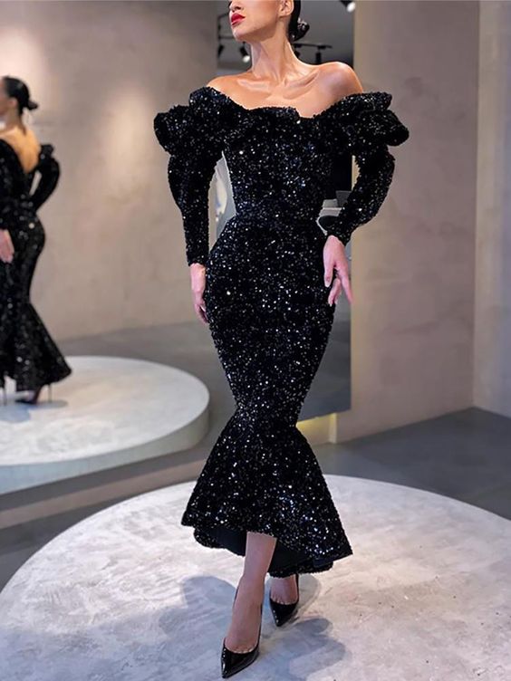 Modern Mermaid Long Sleeves Sequin Long Prom Evening Dresses cg16468