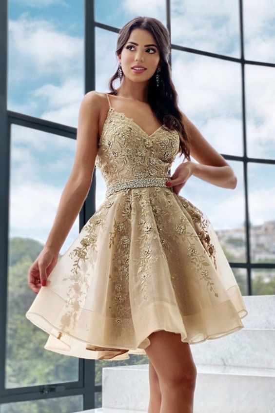 short a-line tulle ruffles homecoming party dresses lace appliques cg16476