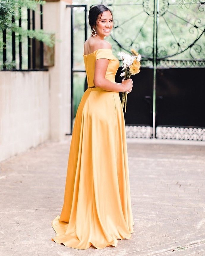 Two Piece Yellow Long Prom Dress cg16511