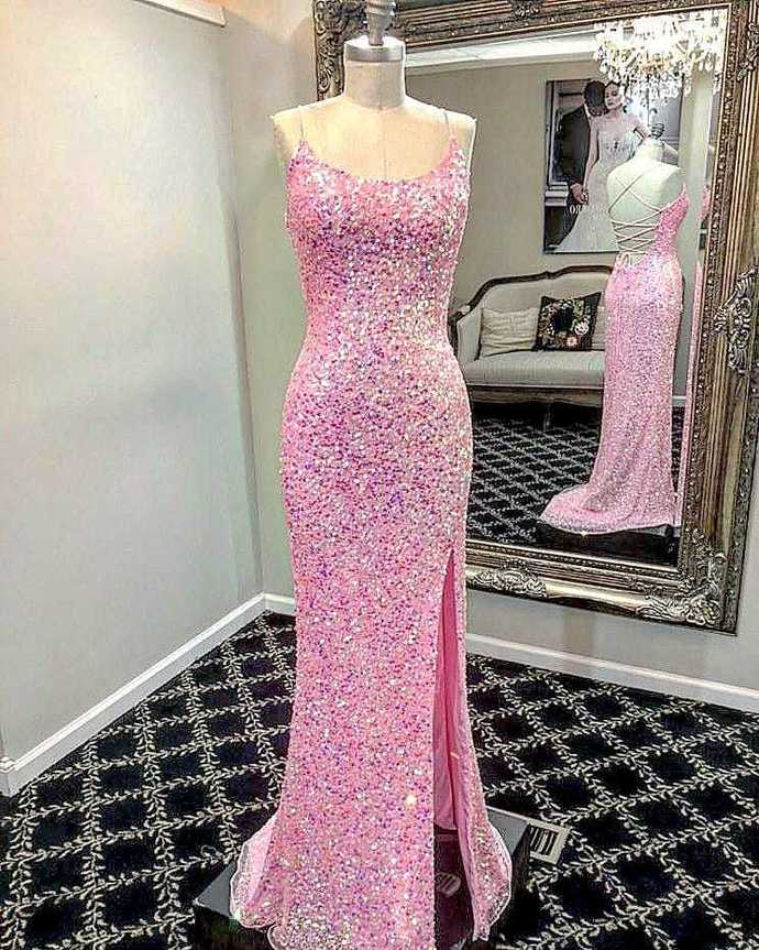 Hot Pink Mermaid Sequined Long Formal prom Dress cg16513