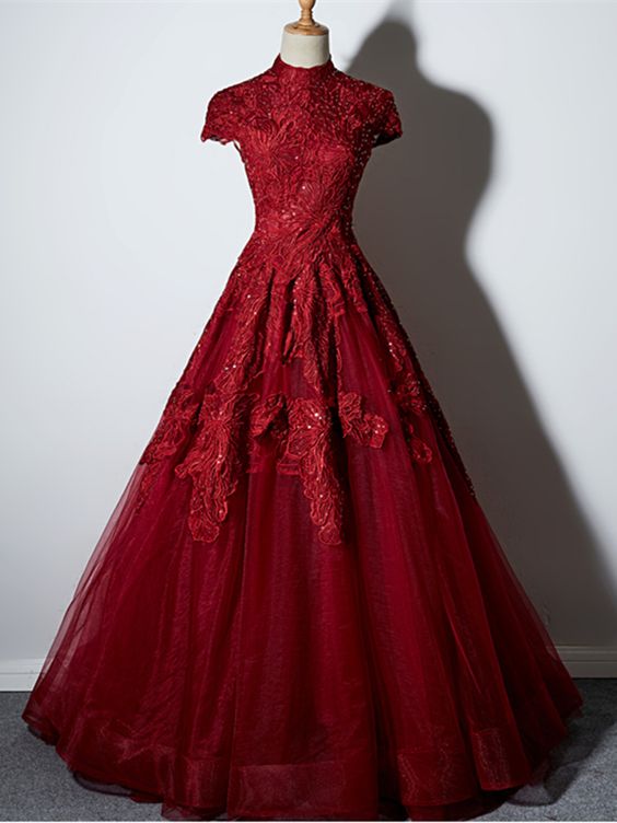 High Neck Open Back Sequins Lace Evening prom Dress cg16549