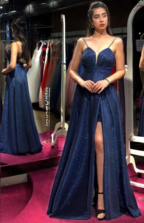 Designer evening dresses long glitter | Prom dresses blue cg16551
