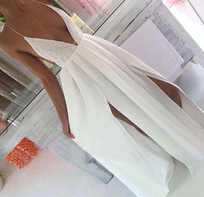 Spaghetti Straps Split Prom Dresses with Lace cg16573