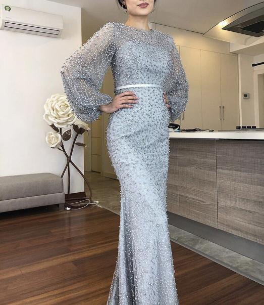 PLUS SIZE FULL PEARLS BEADED MERMAID EVENING DRESSES Prom Dress cg16587