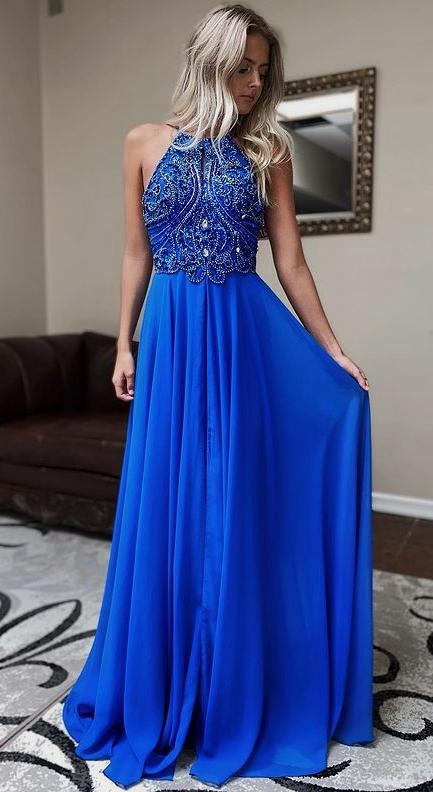 Royal Blue A-line Beading Long Prom Dresses Winter Formal Dresses,Evening Dresses cg16601