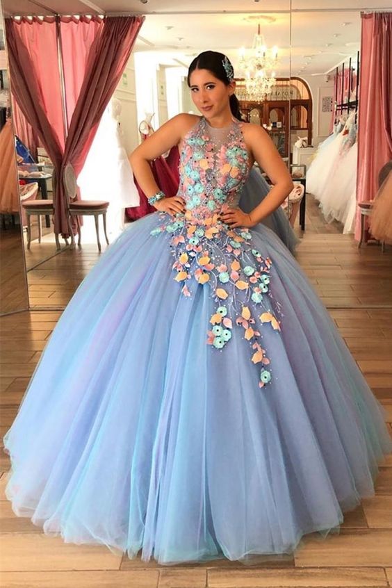 Unique Jewel Blue Long Quinceanera Dress Sweet 16 Dress prom dress cg16622