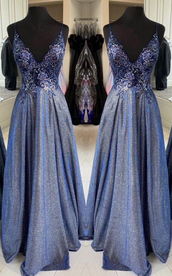 Dusty Blue Prom Dresses Glitter cg16669