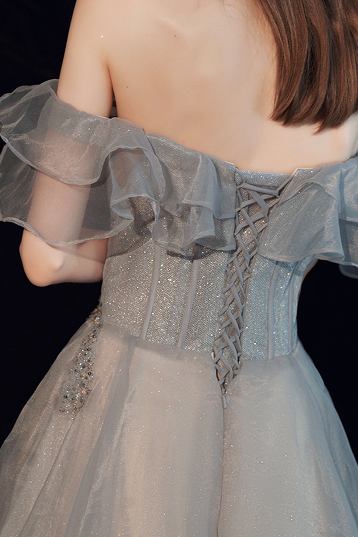 SHINY TULLE LONG PROM DRESS A LINE EVENING DRESS cg16671