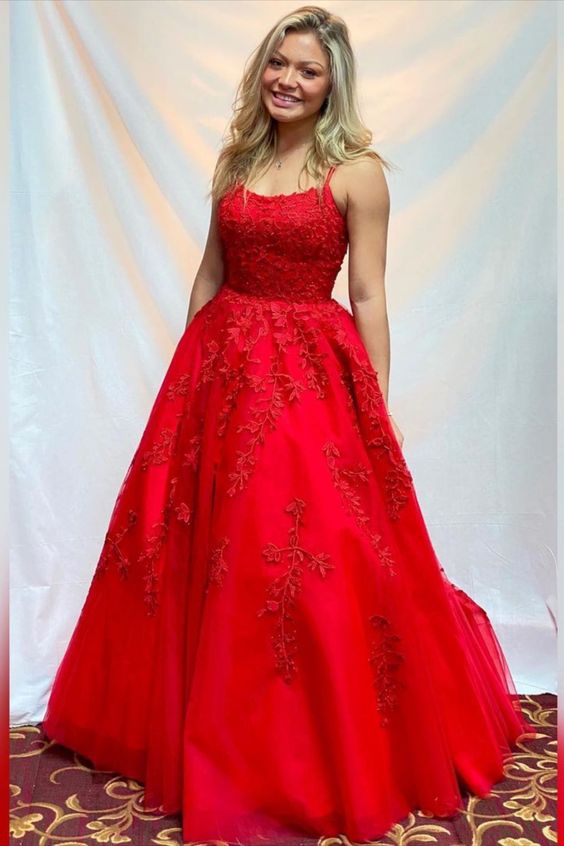 2021 A-line lace appliqued tulle long prom dress ball gown cg16680