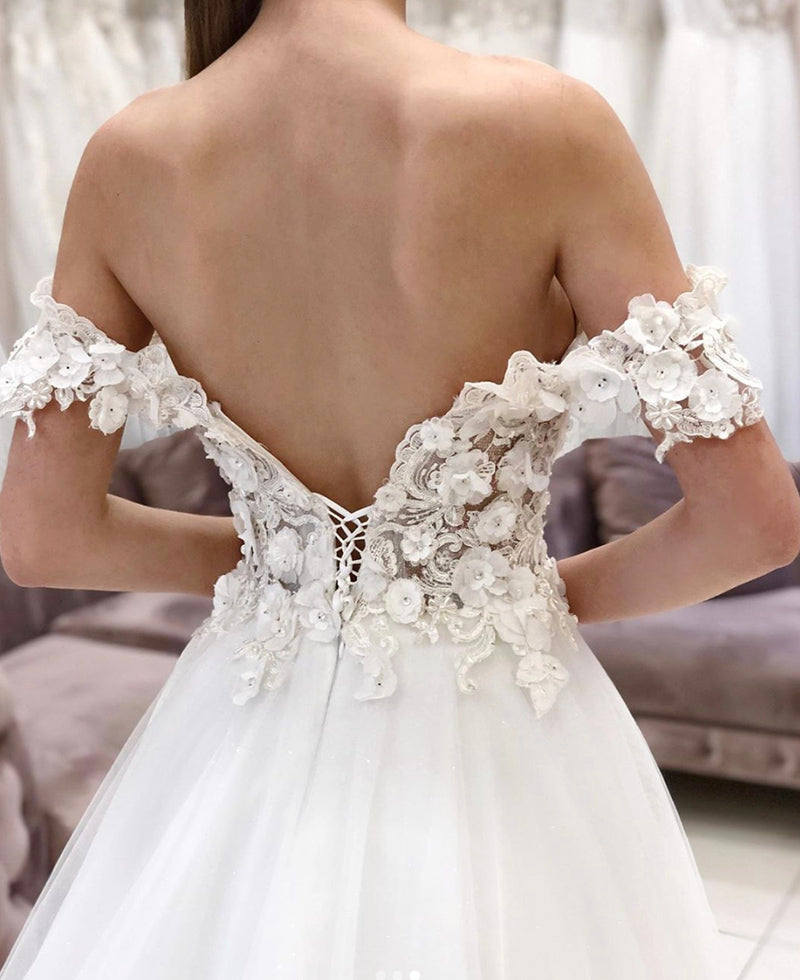 White tulle applique long prom dress formal dress cg16697