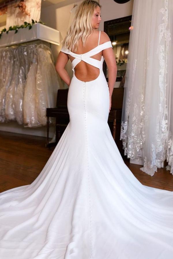 WHITE SATIN MERMAID LONG PROM DRESS WHITE EVENING DRESS cg16703