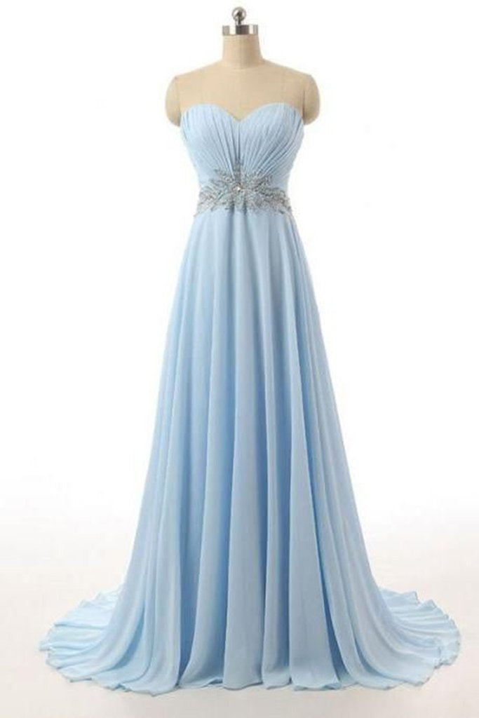 Light blue chiffon sweetheart sequins A-line simple long prom dresses for teens cg16717
