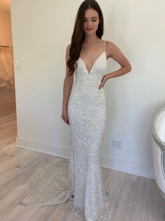 Sparkle Silver Sequins Mermaid Long Prom Dress cg16736