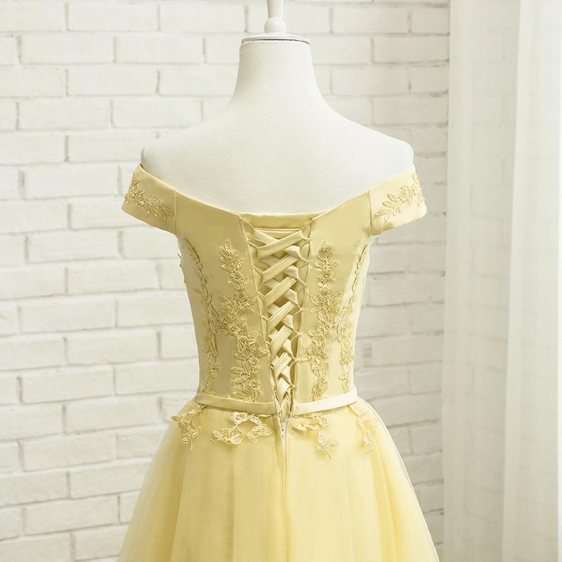 Fashion Light Yellow Tulle Off Shoulder Party Dress, Short Prom Dress cg16747
