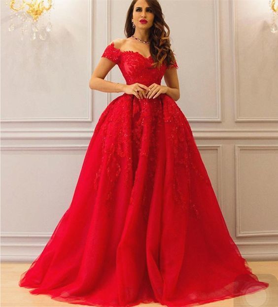 Charming Prom Dress, Off Shoulder Appliques Tulle Prom cg16749