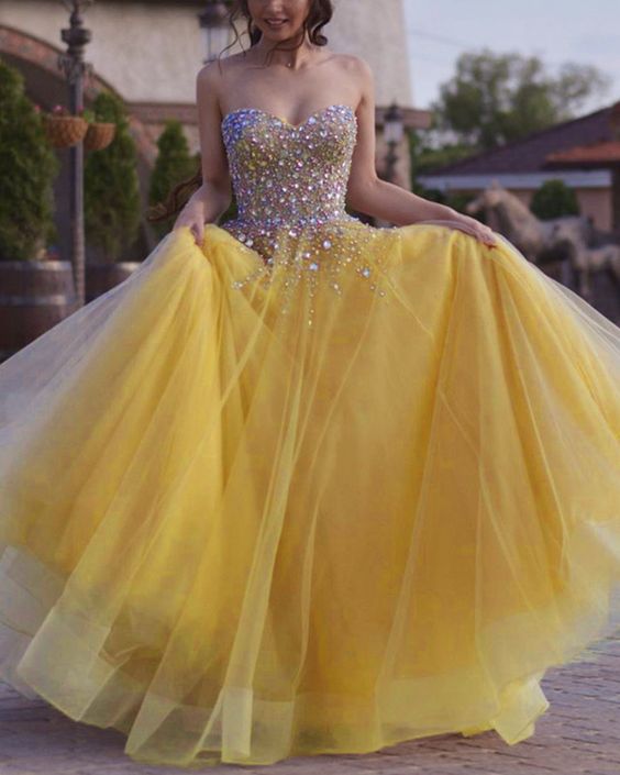Yellow Tulle Prom Dresses cg16775