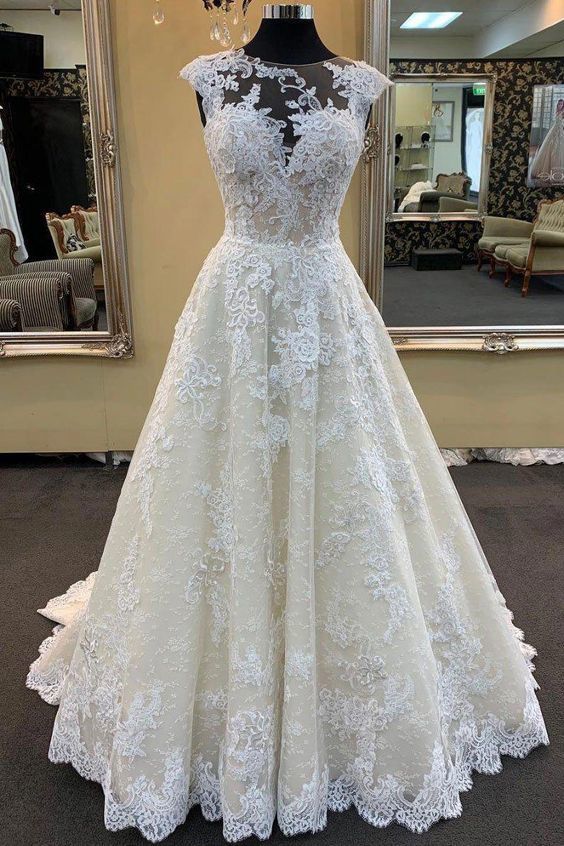 Unique champagne lace long prom dress, champagne evening dress cg16816