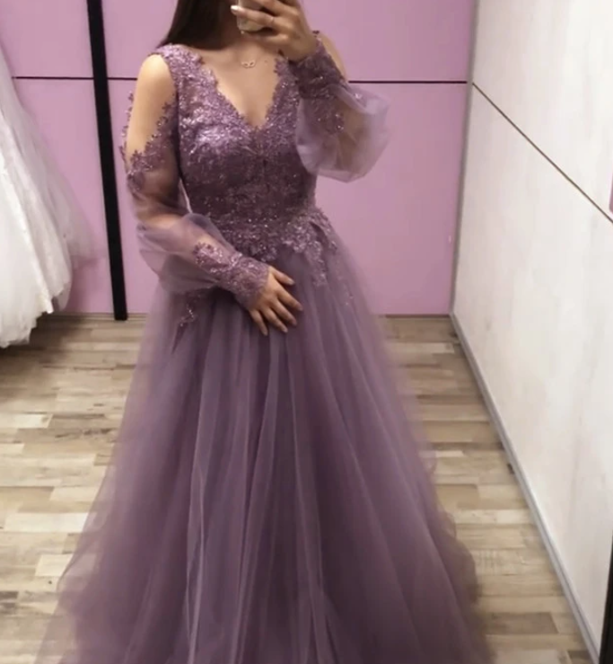 Cold Sleeves Prom Dresses Tulle Lace Appliques cg16834