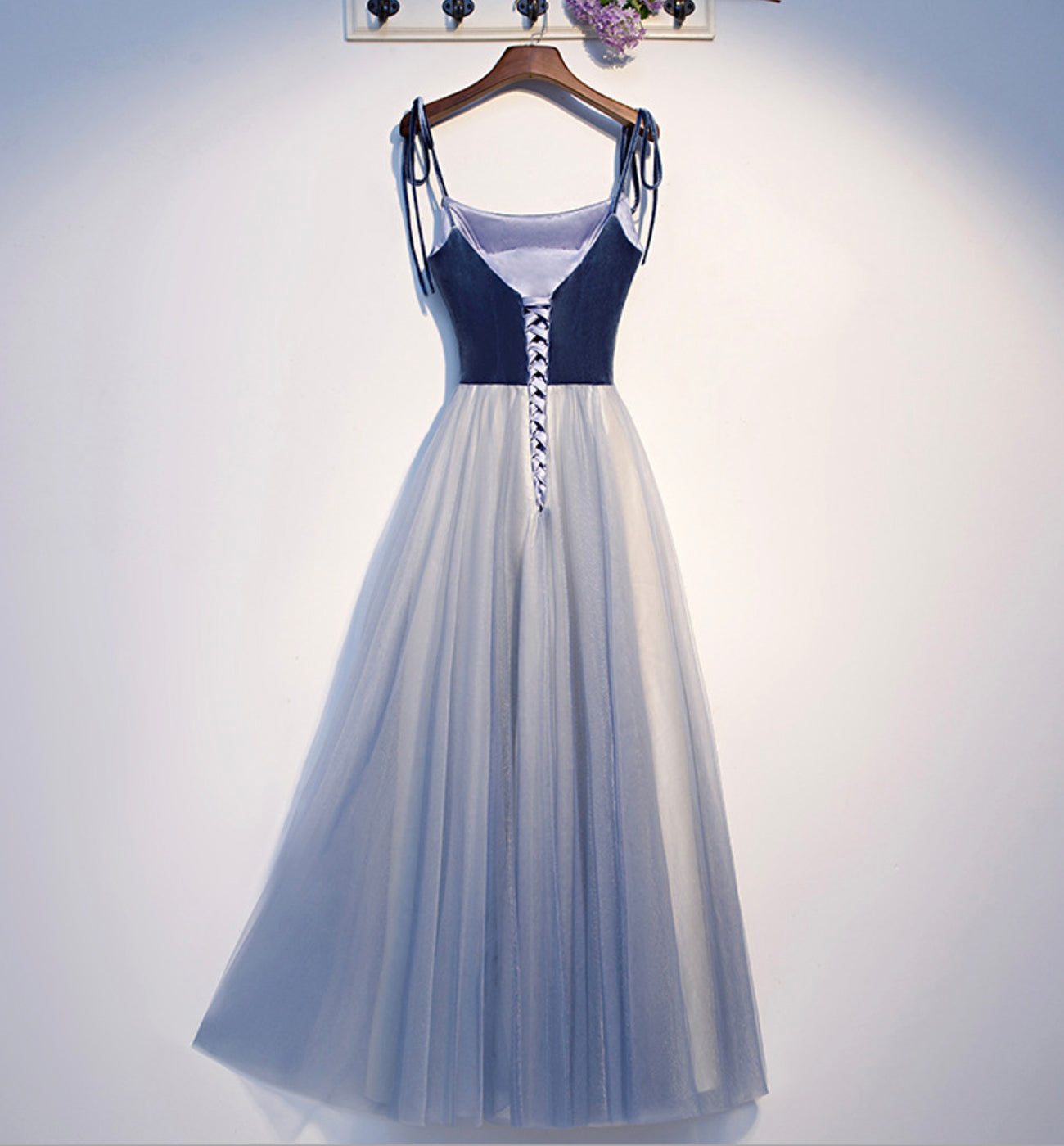 BLUE VELVET TULLE LONG PROM DRESS BLUE EVENING DRESS cg16845