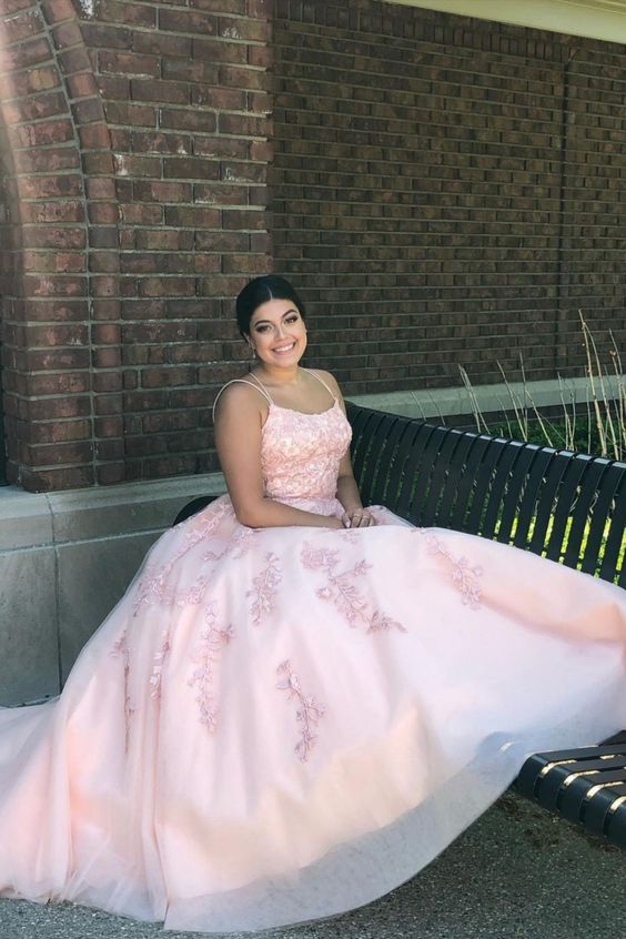 Pink Lace Tulle Appliques Long Prom Gown cg16854