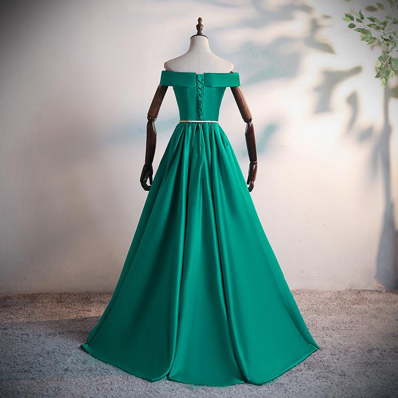 Fashionable Green Satin Scoop Long Prom Dress, A-Line Green Evening Dress, Formal Dress cg16879
