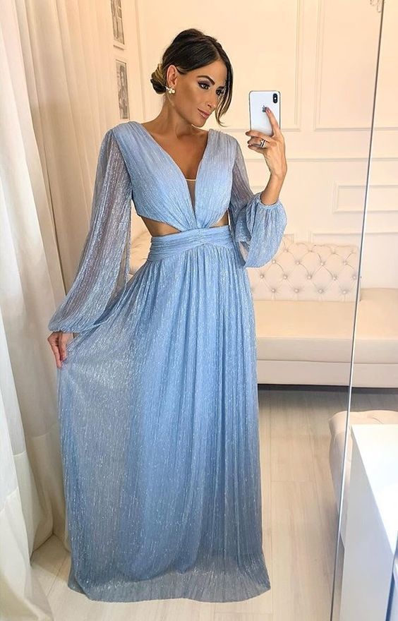 Blue Charming Prom Dress , Long Sleeves Prom Dress cg16894