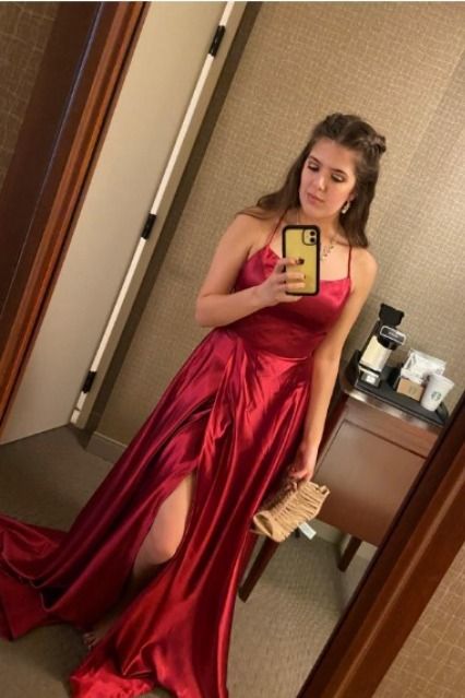 Simple Straps A-Line Red Long Prom Dress cg16994