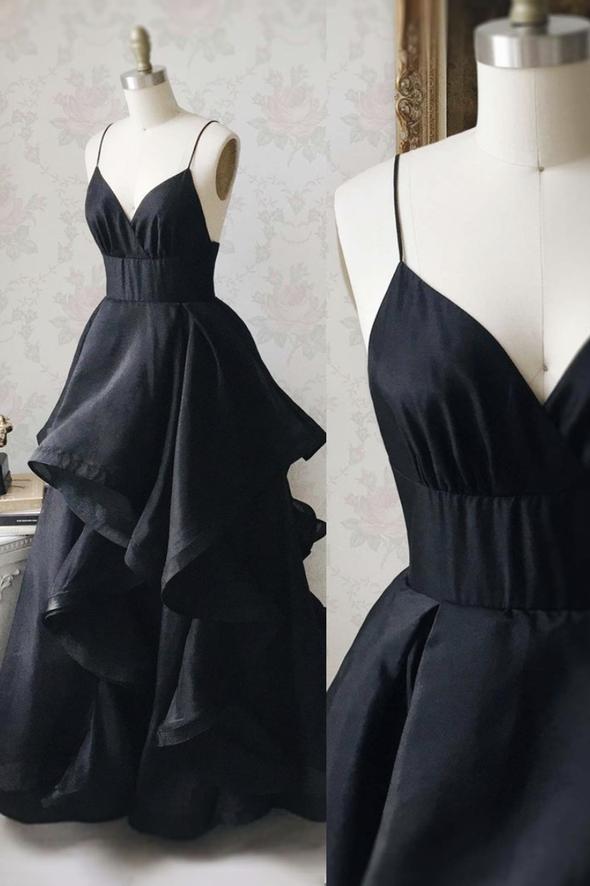 Black satin long A line prom dress evening dress cg16999