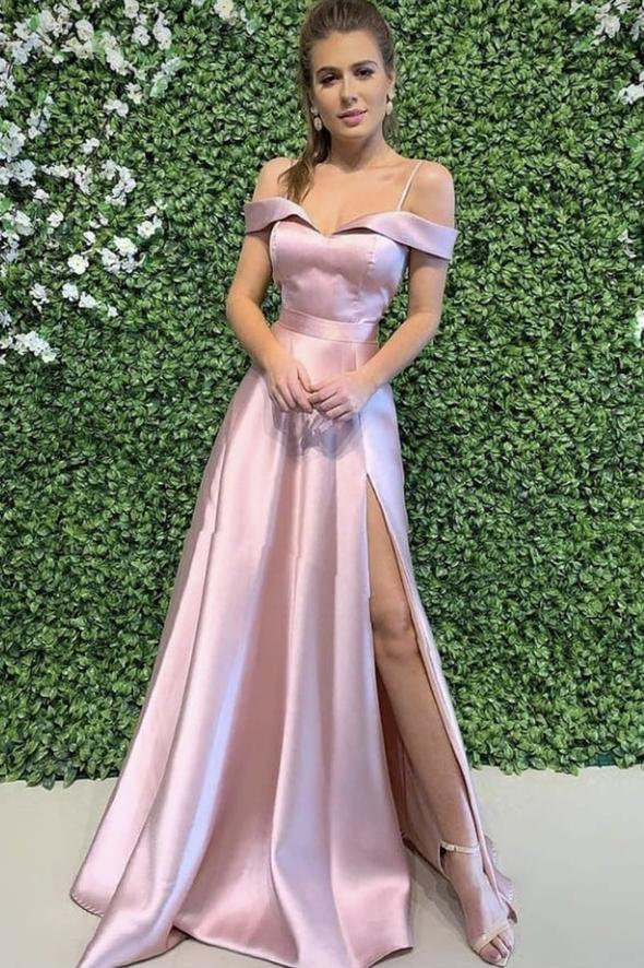 Pink satin long prom dress simple evening dress cg17001