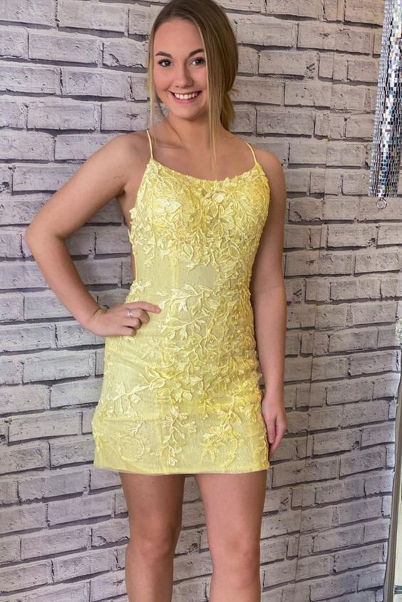 Yellow Lace Party Dress homecoming party dresses cg17048