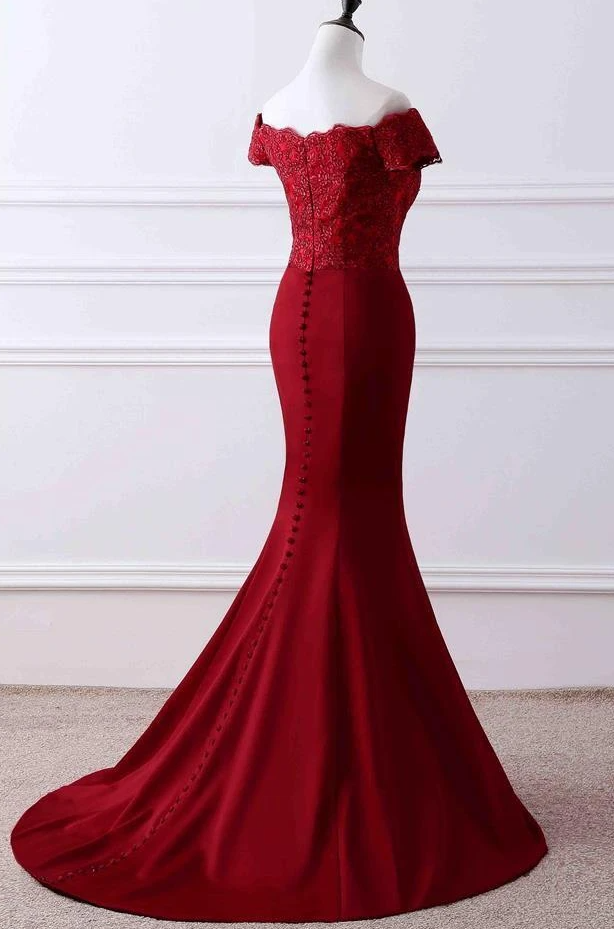 Wine Red Satin Mermaid Long Party Dress, Off Shoulder Formal Dress Evening Dress Prom Dress cg17058