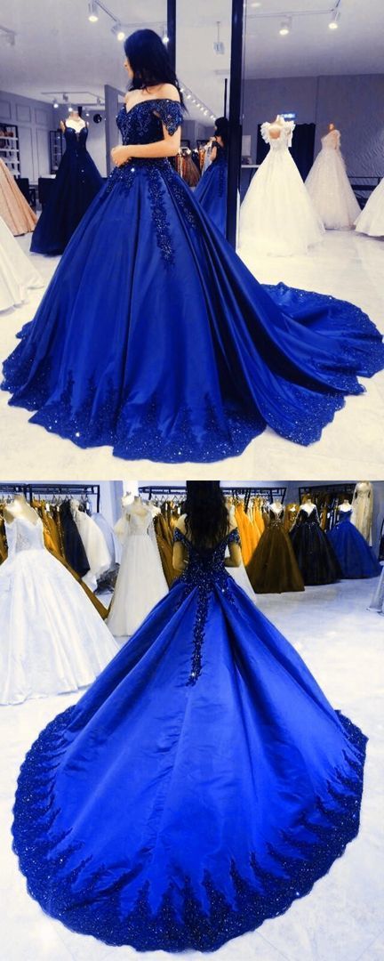 Charming royal blue prom dresses ball gown lace beaded off the shoulder prom dress cg17069