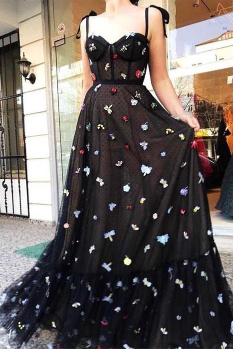 Beautiful Spaghetti Straps Black Long Elegant Prom Dresses Evening Dresses cg1707