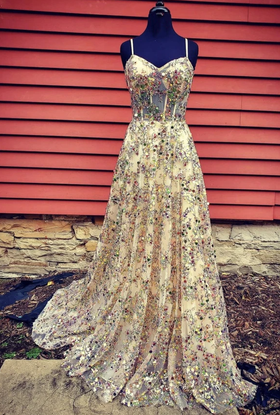 Shiny tulle sequins long prom dress evening dress cg17114