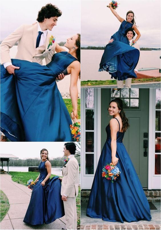 New Arrival Bateau Neck Navy Blue Long Prom Dress Graduation Dress cg17126