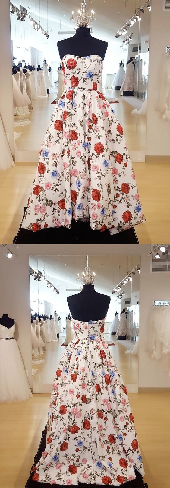 Strapless floral long print prom dress,spring prom dress cg17130