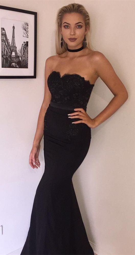 Black mermaid strapless mermaid long prom dress cg17131