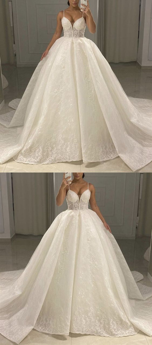 Elegant Lace Prom Dresses Ball Gown V Neck Spaghetti Straps For Women     cg17144