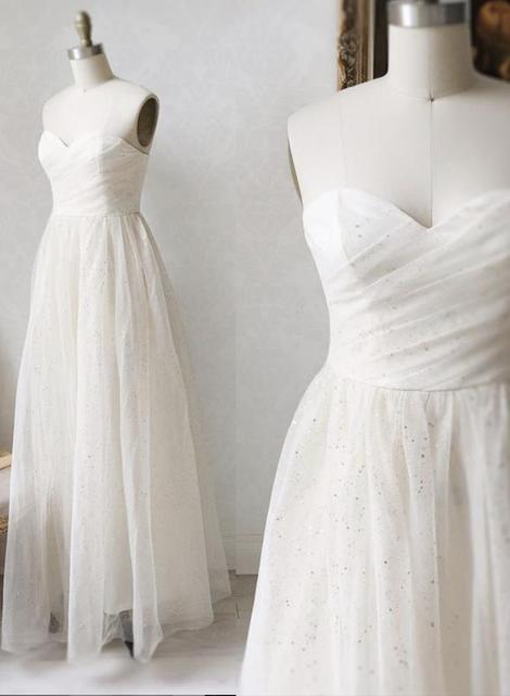 Ivory tulle A line long prom dress evening dress cg17155